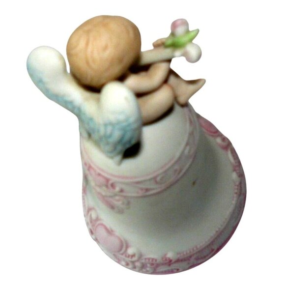 Bisque Porcelain Angel Music Box "Love Me Tender" Bell Pink Heart Enesco Vintage - Picture 8 of 9
